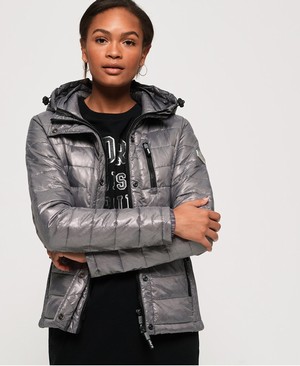 Superdry Fuji Slim Double Cipzár Hooded Női Kabát Szürke/Metal | HOUJK7962